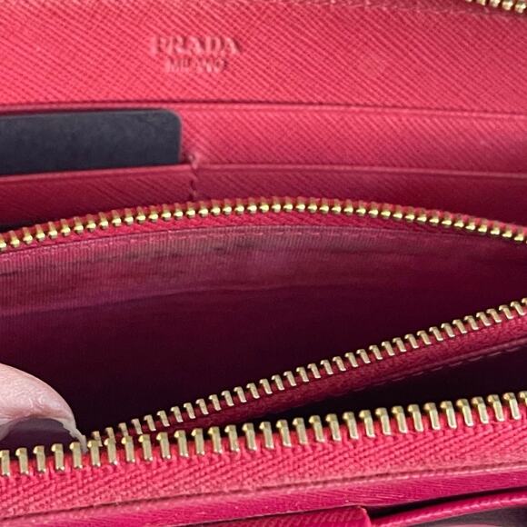 Prada Saffiano leather zip around wallet with bow in Peony Pink - Picture 6 of 12